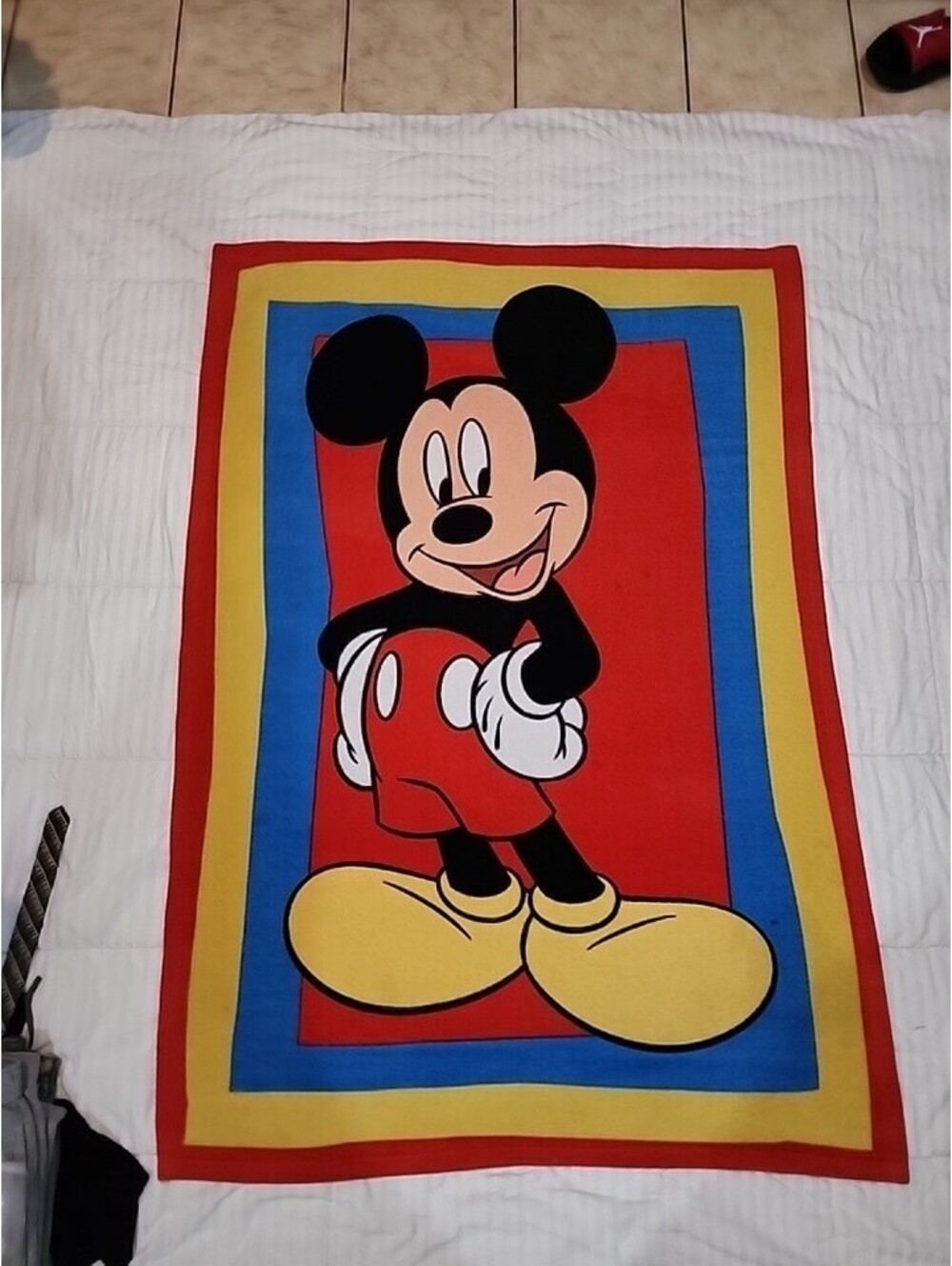 Vintage Walt Disney World Throw Blanket Red Blue Yellow Mickey Mouse 38"x54"